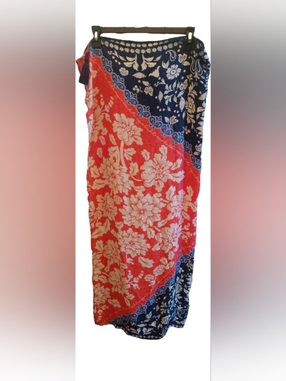 Agua Bendita Navy & Coral Floral Swim Sarong Cover-Up - Picture 1 of 3